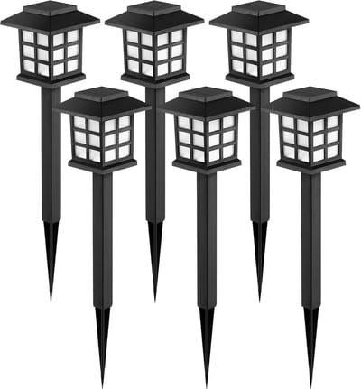 Solar buitenverlichting, 6-pack LED solar buitenverlichting waterdicht, solar trail verlichting voor uw tuin, landschap, pad, binnenplaats, binnenplaats, oprit blijft 10 uur verlicht