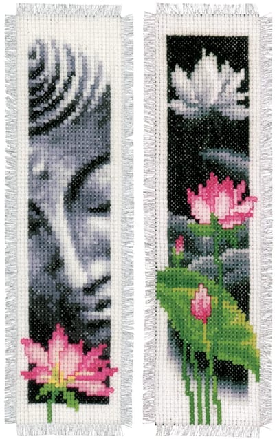 Vervaco - Bladwijzer kit - Lotus en Boeddha set van 2 - PN-0155652 - Borduren - Borduurpakket - Borduurpakket volwassenen - Borduurpakket kind