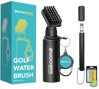 SnelShoppen - Pro Golf Club Cleaner Set, Golfclub Schoonmaakset met Waterborstel en Houder Clip, 118 ml Squeeze Fles, Wave Groove Sharpener voor U en