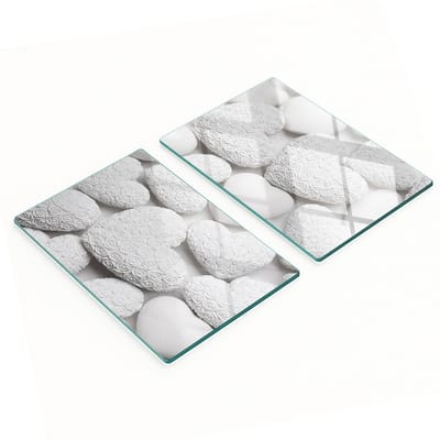 Decoratieve glazen snijplanken voor in de keuken met hartmotief, 2x40x52 cm