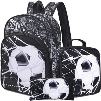 Schooltassen Set voor Kinderen Jongens Rugzak Basisschool Voetbalpatroon Schooltas Waterdichte Boekentassen Met lunchtas etui gray