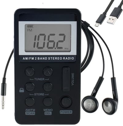 Oplaadbare Noodradio Met Hoofdtelefoon - AM / FM Radio - Radio - Draagbare radio - Mini-radio - Kleine Draagbare Radio - Noodradio - Zakradio - Met Koptelefoonaansluiting - met 500 mAh 3,7 V oplaadbare batterij - 84×48×12mm