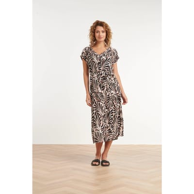 Smashed Lemon Zomerse maxi-jurk met v-hals en palmprint |