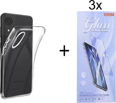 Soft Back Cover Hoesje Geschikt voor: Samsung Galaxy A03 Core Silicone Transparant + 3X Tempered Glass Screenprotector - ZT Accessoires