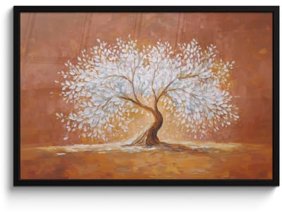 Poster in lijst - Fotolijst 90x60 cm - Posters - Abstract - Boom - Wit - Bladeren - Posterlijst zwart - Decoratie - Wanddecoratie woonkamer - Muurdecoratie slaapkamer