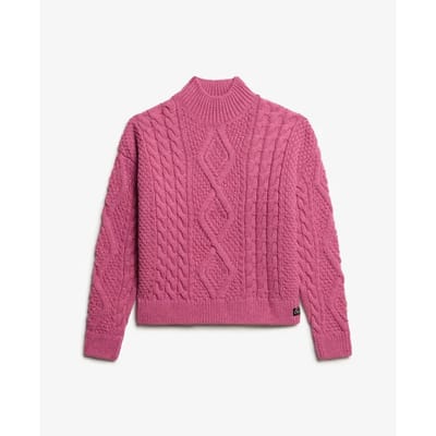 Superdry - Gebreide Aran kabeltrui met polokraag - Dames - Sweaters