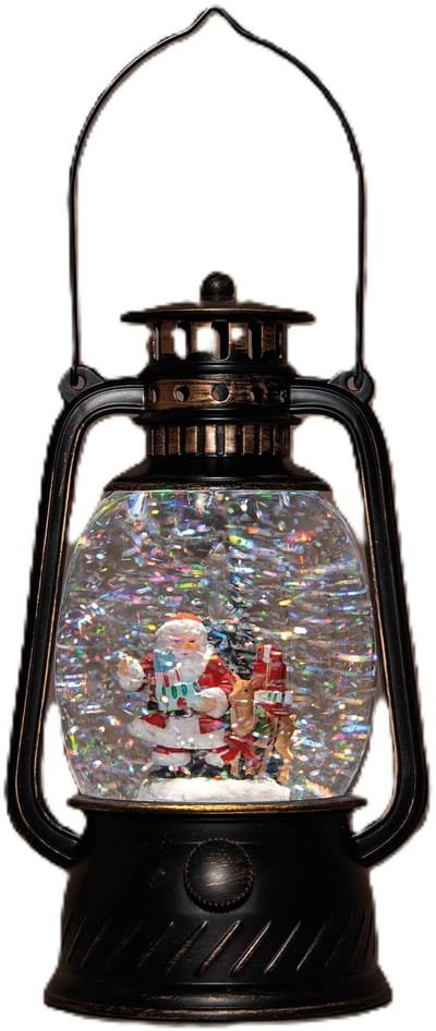 Anna's Collection Sneeuwbol/snowglobe glitter lantaarn - kerstman - D12 x H20 cm - met LED verlichting - kerstlantaarn