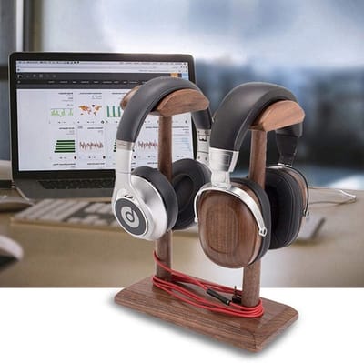 Hoofdtelefoon Houder - Headset Stand - Bureau Organisatie - Dubbele Houder - 21.8cm x 11cm - Beuken