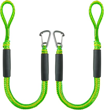 Bungee Dock Line - Boottouwen voor Mooring met RVS Clip - Set van 2 (Groen, 8 voet)