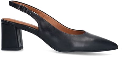 No Stress - Dames - Zwarte leren slingbacks - Maat 36