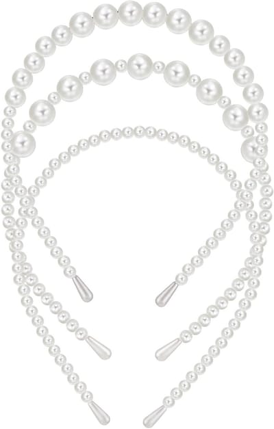 Elegante Witte Nepparels Haarbanden - Set van 3 Stuks voor Bruidskapsels en Modeaccessoires voor Vrouwen en Meisjes