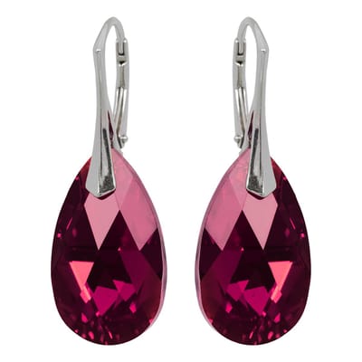 DBD - Zilveren Oorbellen - Swarovski Kristal Elements - Druppel - Donker Paars- 22MM - Anti Allergisch