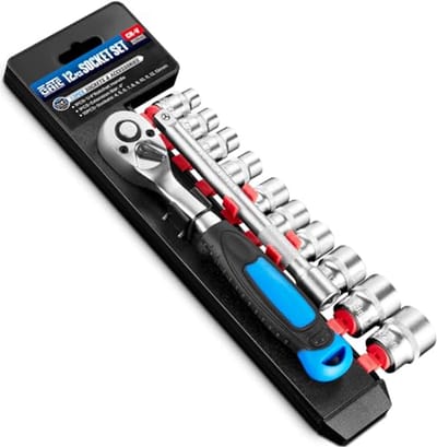12-delige 1/4 inch drive metrische dopsleutelset met omkeerbare ratel en verlengstang