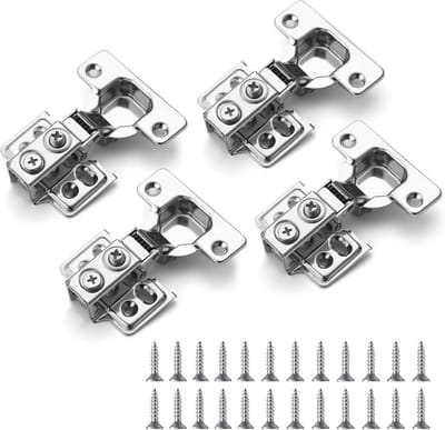RVS Soft Close Scharnieren voor Keuken Kasten - 4 Pack met 3-Weg Verstelbaarheid en Montage, Zelfsluitende Deurscharnieren van 1/2 Inch