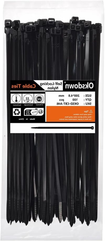 Zwarte Dikke Kabelbinders - 100 Stuks, 200mm x 4.8mm, Sterke Nylon Zelfvergrendelende Zipper Wraps voor Organisatie en Beveiliging