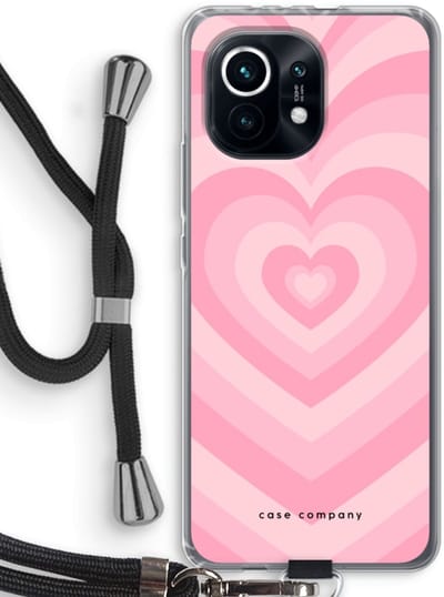 Case Company® - Hoesje met koord geschikt voor Xiaomi Mi 11 hoesje met Koord - Hart Roos - Telefoonhoesje met Zwart Koord - Bescherming aan alle Kanten en Over de Schermrand