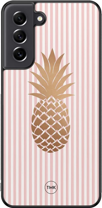 Hoesje geschikt voor Samsung Galaxy S21 FE - Ananas roze - Roze, Goud - TPU case - Print - Hardcase zwart telefoonhoesje