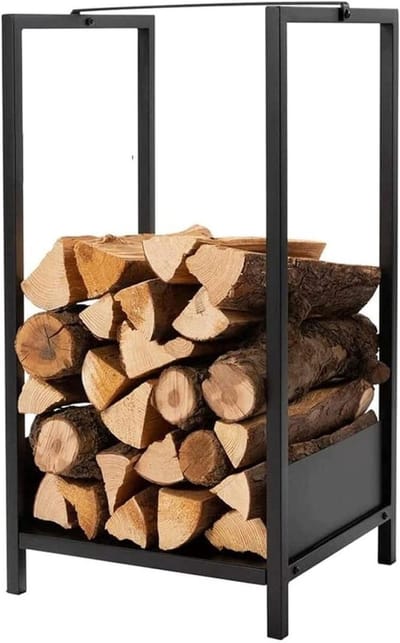 Houtopslag Rek - Brandhouthouder Buiten - Haardhout Opslag - Roestwerende Coating - 40 x 35 x 75 cm - Zwart