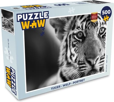 Puzzel Tijger - Welp - Zwart - Wit - Legpuzzel - Puzzel 500 stukjes