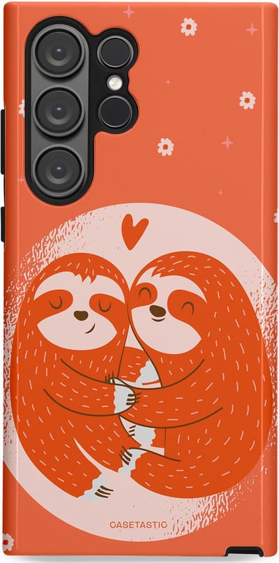 Casetastic Hoesje Geschikt voor Samsung S23 Ultra - Stijlvolle Beschermende Duo-layer Case - Oranje Pastel Roze Liefdes Koppel Luiaard