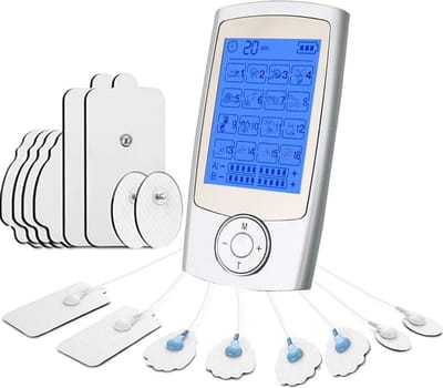 TechU™ Elektrodentherapie Massage – Zilver – 8 Elektroden Pads – Digitale Acupunctuur EMS Therapie voor Hele Lichaam – Ontspannen Spieren en Pijnbestrijding