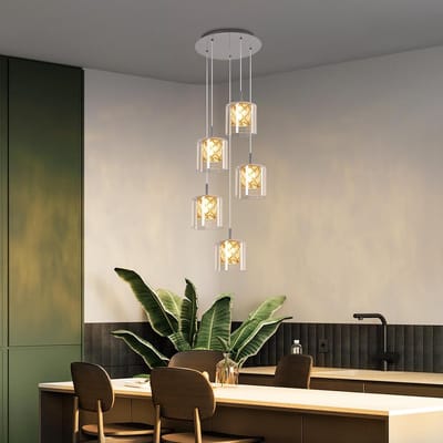 Glitzerlife - Hanglampen - 5xG9 - Hoogte verstelbaar - Modern design - Kristalglas materiaal - Ø30cm - Chroomkleurig - Eetkamer Woonkamer Keuken Trapgelege