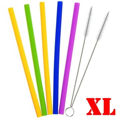 Fako Bijoux® - Siliconen Rietjes Set XL - 5 Herbruikbare Rietjes - 25 cm - 11mm - Duurzaam en Hygiënisch - 2 Schoonmaakborstels - Recht - Mix