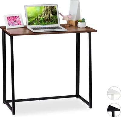 bureau inklapbaar - ruimtebesparend - 74,5 x 80 x 45 cm - metalen frame - bruin-zwart