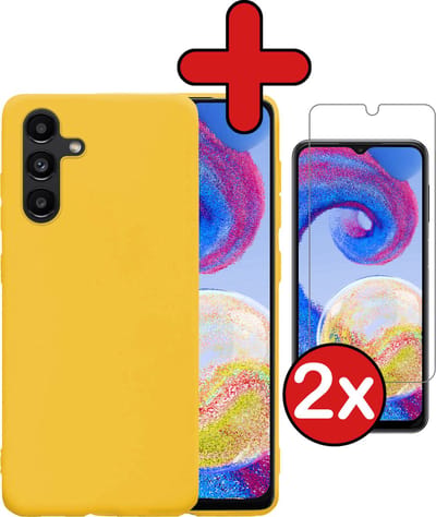 Hoesje - Met 2x Screenprotector - Geschikt voor Samsung Galaxy A04s - Sterk & Shockproof - Telefoon Hoes - Back Cover - Siliconen Case - Telefoonhoes - Geel