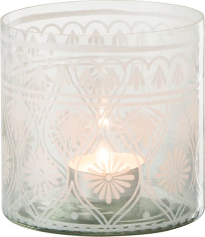 J-Line windlicht Patroon - glas - transparant/wit - small - 4 stuks
