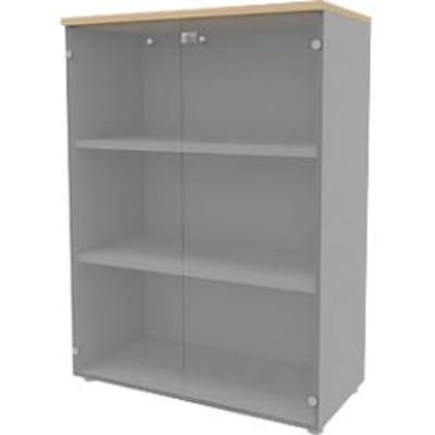 ARLON OFFICE glasdeurkast, 3 dossierhoogtes, glasdeuren zonder frame, B 900 x D 450 x H 1232 mm, eiken decor/aluminium