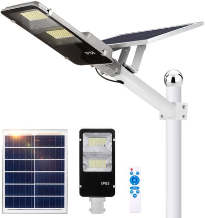Zonne-energie LED Buitenlamp - Solar Tuinverlichting 2 Lamp Paneelen 233 LED 20000lm - IP65 Buitenwaterdicht - Met Afstandsbediening & Schemer-tot-Dagraad - Instelbare Aluminium Arm - 6500K Straatlamp voor Parkeerpad, Tuin & Parkeerplaats