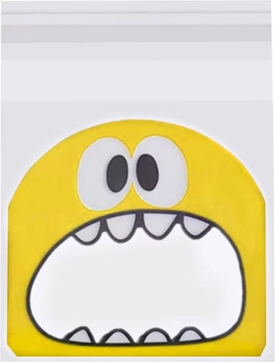 50 Transparante Uitdeelzakjes Schattig Geel Monster Design 10 x 10 cm met plakstrip - Pacman - Cellofaan Plastic Traktatie Kado Zakjes - Snoepzakjes - Koekzakjes - Koekje - Cookie Bags Cute Monster