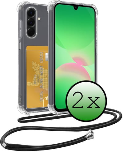Hoes Geschikt voor Samsung A26 Hoesje Pas Houder Shock Proof Case Hoes Met Koord - Hoesje Geschikt voor Samsung Galaxy A26 Hoes Met Telefoonkoord Pasjeshouder Cover - Transparant - 2 Stuks
