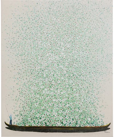 Kare Schilderij Flower Boat Beige Green 80x100cm