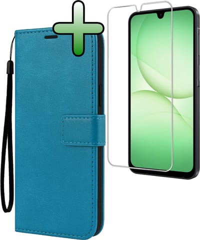 Hoesje Met Screenprotector - Geschikt voor Samsung Galaxy A17 - Luxe Pasjeshouder - Bookcase Portemonee - Flip Case - Kunstleer Book Case - Flipcase - Book Cover - Walletcase - Portemonneehoes - Turquoise