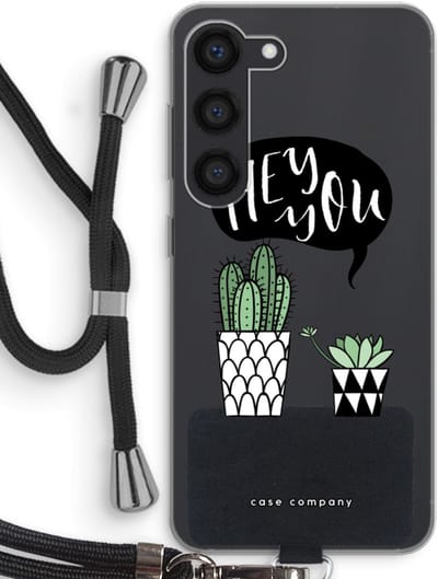 Case Company® - Hoesje met koord geschikt voor Samsung Galaxy S23 hoesje met Koord - Hey you cactus - Telefoonhoesje met Zwart Koord - Bescherming aan alle Kanten en Over de Schermrand