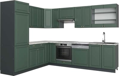 Vicco Hoekkeuken Fame-Line, Groen-Goud Landhuis/Antraciet, 287 x 227 cm, WB Marmer