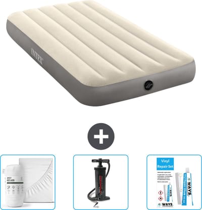 Intex Luchtbed - 1-Persoons - 99 x 191 x 25 cm - Beige - Inclusief Hoeslaken - Pomp en Reparatieset