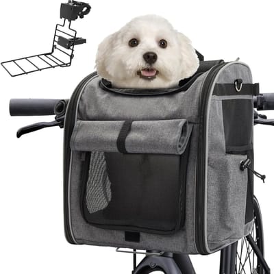 Famanu – Hondenfietsmand voorzijde tot 10 kg, ademend en opvouwbaar, met kussen en reflectie