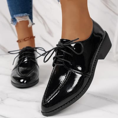 Elegante Lakleren Schoenen voor Dames Lente Zomer Mode Puntige Neus Dikke Hakken Enkelschoenen Grote Maat 43 42 brown