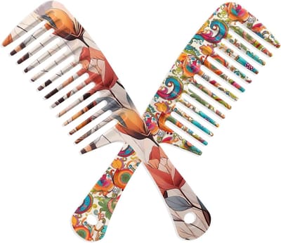 Brede Tandkam - Klitverwijderaar Stylingkam - Moeiteloze Styling - Ergonomisch Handvat - 2 Stuks - Oranje Bloem