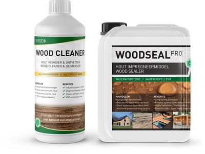 Douglas hout behandelen en schoonmaken - Duurzaam buiten hout 100% Waterdicht maken - Nano Coating - Woodseal Pro Hout Impregneermiddel 2,5L / 15m² + Houtreiniger Tergeo Wood Cleaner 1L
