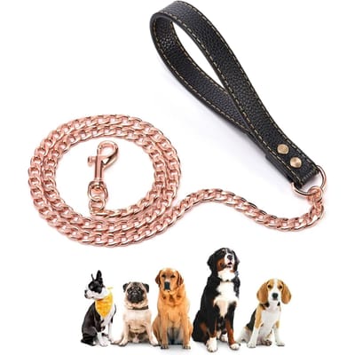 Sterk Roestvrij Staal Verguld Encryptie Hond Trektouw Hip-Hop Stijl Gouden Hondenkettingschakel Luxe (Rose Gold,122cm)