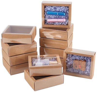 Dailygoods- Geschenkdoos 12 Stuks - Bruin/Kraftpapier - Mat Vensterontwerp - 10,5x8,5x4cm - Duurzaam PVC - Perfect voor Sieraden/Snoep - Cadeauverpakking