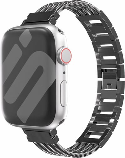 Strap-it Stalen 'armband' bandje - geschikt voor Apple Watch Series 1/2/3/4/5/6/7/8/9/10/11/SE/SE2/SE3 - Uniek staal/metalen bandje voor iWatch maat: 38 / 40 / 41 / 42mm - zwart