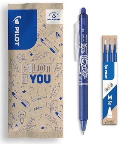 Set van 1 Uitwisbare Intrekbare Pen met Vullingen - Navulbare Rollerball met Thermogevoelige Inkt - Blauw - Medium Punt