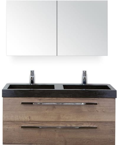 Seville Badmeubelset 120 cm - 2 Laden Tabacco - Wastafel Lucca Dubbel met Spiegelkast