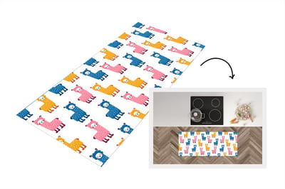 Keukenloper - Loper keuken - Lama - Dieren - Patronen - Roze - Blauw - 120x50 cm - Keukenloper vinyl