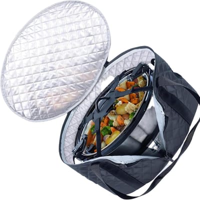 Slowcooker Draagtas - Crockpot Tas - Maaltijden Vervoeren - Geïsoleerde Constructie - 16 x 11.5 x 9 inch - Zwart